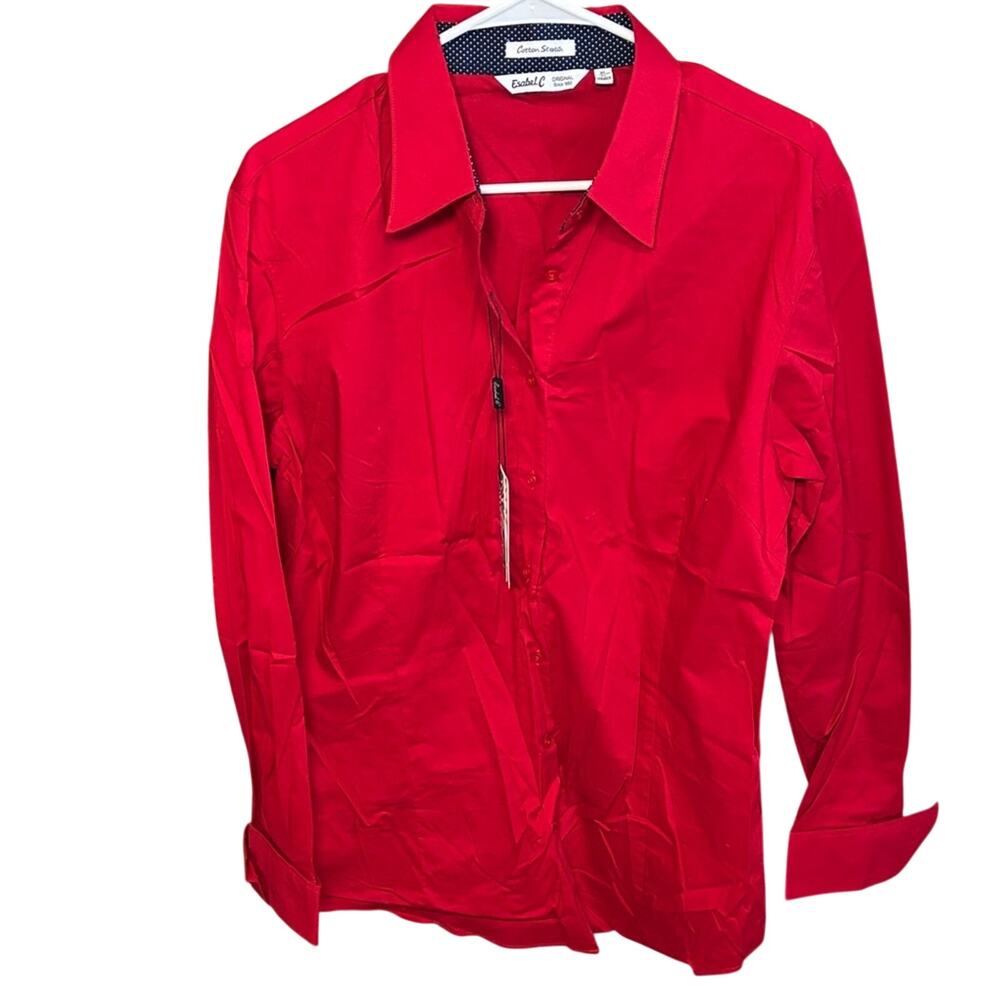 NWT Esabel.C Red Button Up Blouse XL Cotton Stretch Shirt Top